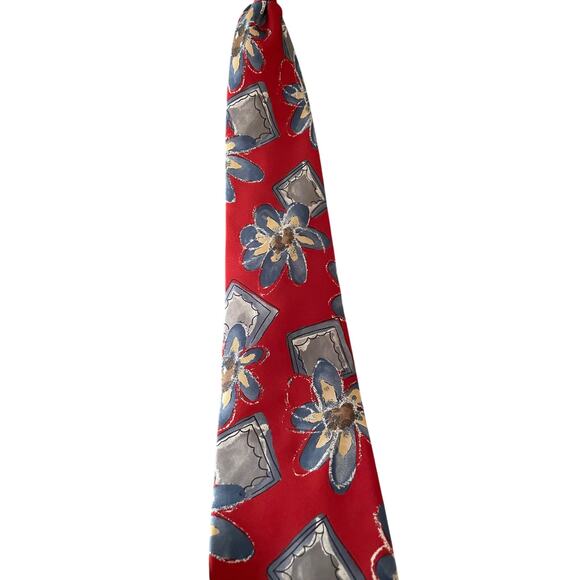 VINTAGE NEW FAST Red Blue Floral Tie - Picture 2 of 3